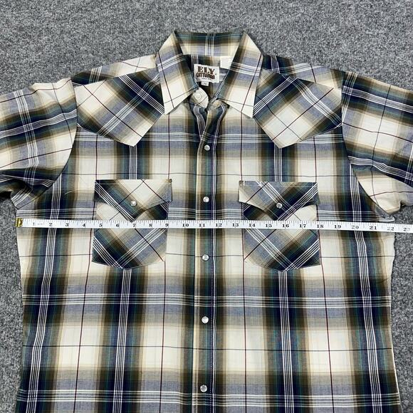 Vintage Ely Cattlemen Mens Shirt Medium Brown Western Snap Plaid - Picture 3 of 7